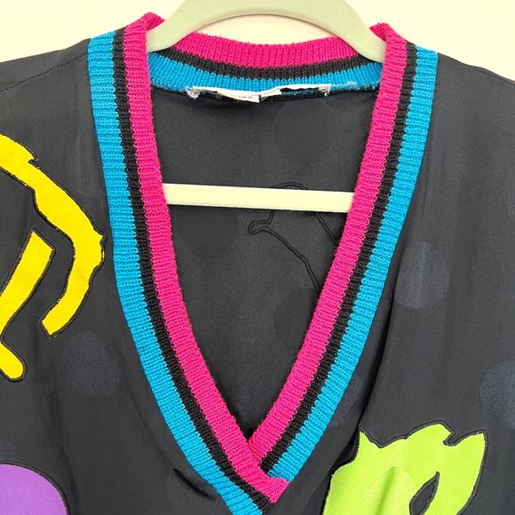 NWT 90's Silk Eclectic Pullover V-Neck Shirt - Size 12 - Unisex Y2K - Picture 3 of 13